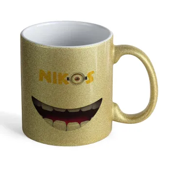 The minions, Κούπα Χρυσή Glitter που γυαλίζει, κεραμική, 330ml