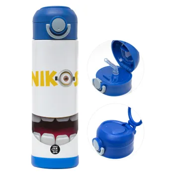 The minions, Children's hot water bottle, stainless steel, with safety straw, BLUE (500ml)
