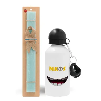 The minions, Πασχαλινή Λαμπάδα με παγούρι μεταλλικό αλουμινίου (500ml) & λαμπάδα αρωματική πλακέ (30cm) (ΤΙΡΚΟΥΑΖ)