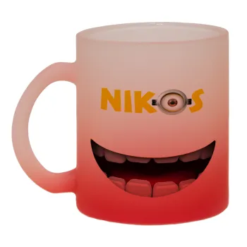 The minions, Κούπα γυάλινη δίχρωμη με βάση το κόκκινο ματ, 330ml