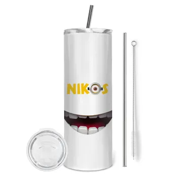 The minions, Tumbler ποτήρι θερμό από ανοξείδωτο ατσάλι 600ml, με μεταλλικό καλαμάκι & βούρτσα καθαρισμού