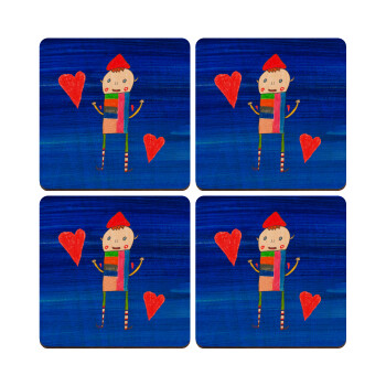 Ο Αλέξανδρος ζωγραφίζει την Αγάπη, ΣΕΤ x4 Σουβέρ ξύλινα τετράγωνα plywood (9cm)