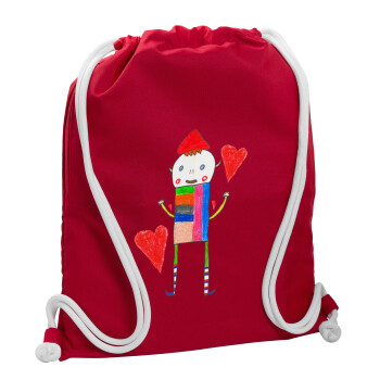 Ο Αλέξανδρος ζωγραφίζει την Αγάπη, Τσάντα πλάτης πουγκί GYMBAG Κόκκινη, με τσέπη (40x48cm) & χονδρά κορδόνια