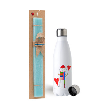 Ο Αλέξανδρος ζωγραφίζει την Αγάπη, Easter Set, metallic stainless steel water bottle (750ml) & aromatic flat Easter candle (30cm) (TURQUOISE)