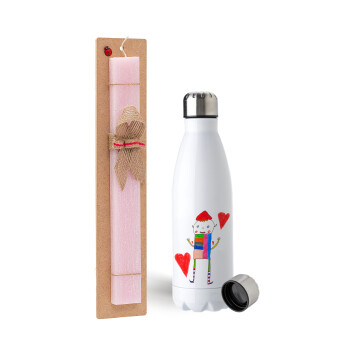 Ο Αλέξανδρος ζωγραφίζει την Αγάπη, Easter Set, metallic stainless steel water bottle (750ml) & scented flat Easter candle (30cm) (PINK)