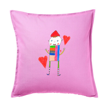 Ο Αλέξανδρος ζωγραφίζει την Αγάπη, Μαξιλάρι καναπέ ΡΟΖ 100% βαμβάκι, περιέχεται το γέμισμα (50x50cm)