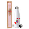 Easter Set, metallic stainless steel water bottle (750ml) & scented flat Easter candle (30cm) (PINK)