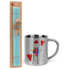 Easter Set, metallic thermal cup (300ml) & aromatic flat Easter candle (30cm) (TURQUOISE)