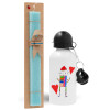 Easter Set, metallic aluminum water bottle (500ml) & scented flat candle (30cm) (TURQUOISE)