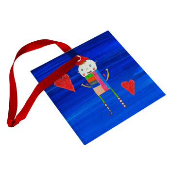 Ο Αλέξανδρος ζωγραφίζει την Αγάπη, Christmas ornament, glass square ornament 9x9cm
