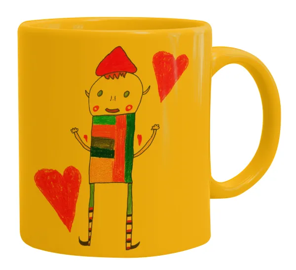 Ο Αλέξανδρος ζωγραφίζει την Αγάπη — Ceramic coffee mug yellow, 330ml