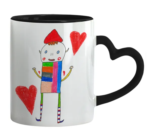 Ο Αλέξανδρος ζωγραφίζει την Αγάπη — Mug heart black handle, ceramic, 330ml
