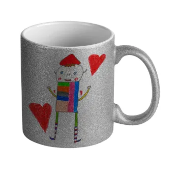 Ο Αλέξανδρος ζωγραφίζει την Αγάπη, Κούπα Ασημένια Glitter που γυαλίζει, κεραμική, 330ml