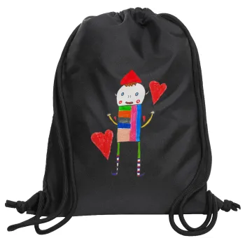 Ο Αλέξανδρος ζωγραφίζει την Αγάπη, Backpack pouch GYMBAG Black, with pocket (40x48cm) & thick cords