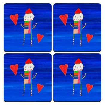 Ο Αλέξανδρος ζωγραφίζει την Αγάπη, ΣΕΤ 4 Σουβέρ ξύλινα τετράγωνα (9cm)
