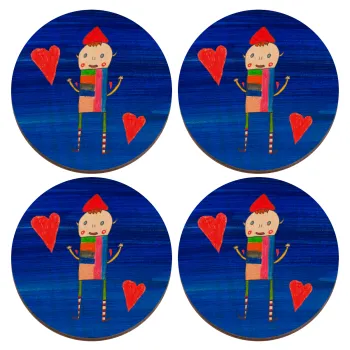 Ο Αλέξανδρος ζωγραφίζει την Αγάπη, ΣΕΤ x4 Σουβέρ ξύλινα στρογγυλά plywood (9cm)