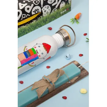 Ο Αλέξανδρος ζωγραφίζει την Αγάπη, Πασχαλινή Λαμπάδα με παγούρι μεταλλικό (620ml, stainless steel) & κερί αρωματικό πλακέ (30cm) (ΤΙΡΚΟΥΑΖ)