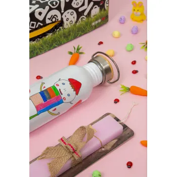 Ο Αλέξανδρος ζωγραφίζει την Αγάπη, Πασχαλινή Λαμπάδα με παγούρι μεταλλικό (620ml, stainless steel) & κερί αρωματικό πλακέ (30cm) (ΡΟΖ)