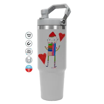 Ο Αλέξανδρος ζωγραφίζει την Αγάπη, ΓΚΡΙ χρώματος Θερμός Ανοξείδωτο 890ml (30oz) με χερούλι