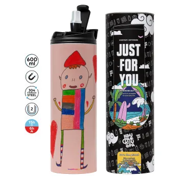 Ο Αλέξανδρος ζωγραφίζει την Αγάπη, Tumbler ποτήρι θερμό ΡΟΖ από ανοξείδωτο ατσάλι 600ml