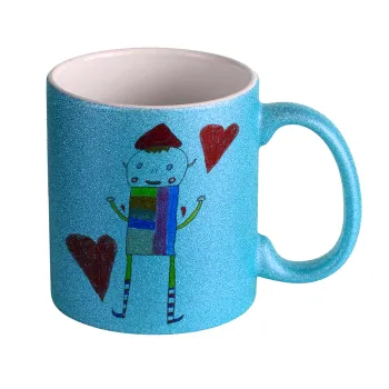 Ο Αλέξανδρος ζωγραφίζει την Αγάπη, Κούπα Σιέλ Glitter που γυαλίζει, κεραμική, 330ml