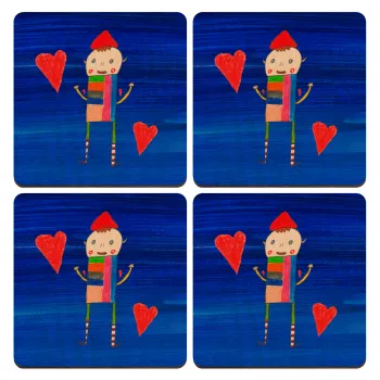 Ο Αλέξανδρος ζωγραφίζει την Αγάπη, ΣΕΤ x4 Σουβέρ ξύλινα τετράγωνα plywood (9cm)