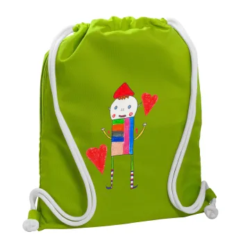 Ο Αλέξανδρος ζωγραφίζει την Αγάπη, Backpack bag GYMBAG LIME GREEN, with pocket (40x48cm) & thick cords