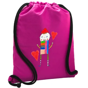 Ο Αλέξανδρος ζωγραφίζει την Αγάπη, Backpack pouch GYMBAG Fuchsia, with pocket (40x48cm) & thick cords