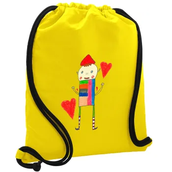 Ο Αλέξανδρος ζωγραφίζει την Αγάπη, Backpack pouch GYMBAG Yellow, with pocket (40x48cm) & thick cords
