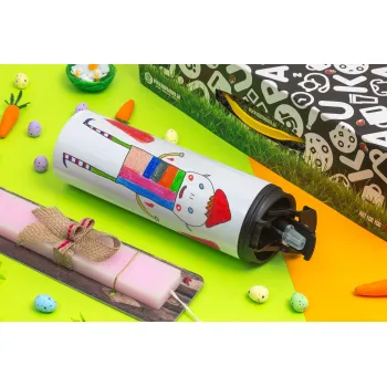 Ο Αλέξανδρος ζωγραφίζει την Αγάπη, Easter candle,Travel Tumbler 2 Lids, with metal straw & cleaning brush & aromatic flat candle (30cm) (PINK)