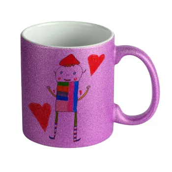 Ο Αλέξανδρος ζωγραφίζει την Αγάπη, Κούπα Μωβ Glitter που γυαλίζει, κεραμική, 330ml