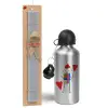 Easter Set, metallic silver aluminum water bottle (500ml) & aromatic flat Easter candle (30cm) (GRAY)