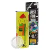 Neon Yellow Travel Tumbler θερμό, μεταλλικό καλαμάκι(Ανωξείδωτο 304 Food grade, BPA free, 600ml)