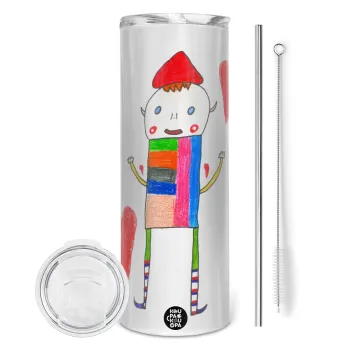 Ο Αλέξανδρος ζωγραφίζει την Αγάπη, Tumbler ποτήρι θερμό από ανοξείδωτο ατσάλι 600ml, με μεταλλικό καλαμάκι & βούρτσα καθαρισμού