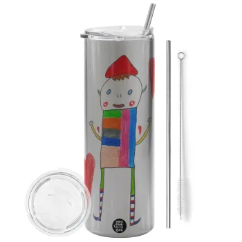 Ο Αλέξανδρος ζωγραφίζει την Αγάπη, Tumbler stainless steel Silver 600ml, with metal straw & cleaning brush