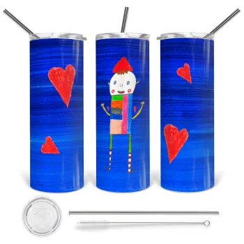 Ο Αλέξανδρος ζωγραφίζει την Αγάπη, Tumbler ποτήρι θερμό από ανοξείδωτο ατσάλι 600ml, με μεταλλικό καλαμάκι & βούρτσα καθαρισμού