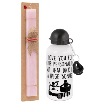 I Love You for Your Personality But that D... Is a Huge Bonus , Easter Set, metallic aluminum bottle (500ml) & aromatic flat Easter candle (30cm) (PINK)
