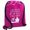 Backpack pouch GYMBAG Fuchsia, with pocket (40x48cm) & thick cords