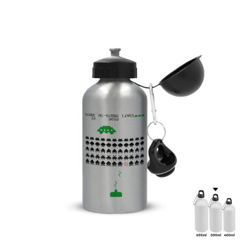 Space invaders, Metallic water jug, Silver, aluminum 500ml