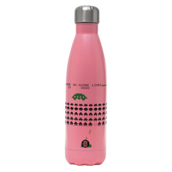 Space invaders, Metal mug thermos Pink Mat (Stainless steel), double wall, 500ml