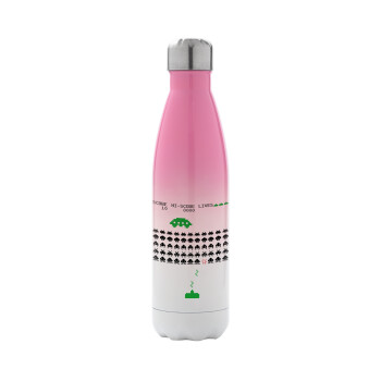 Space invaders, Metal mug thermos Pink/White (Stainless steel), double wall, 500ml