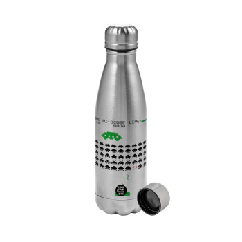 Space invaders, Metallic water bottle, stainless steel, 750ml