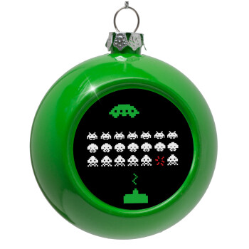Space invaders, Green Christmas tree ornament bauble 8cm