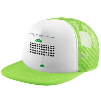 Space invaders, Καπέλο Soft Trucker με Δίχτυ Πράσινο/Λευκό