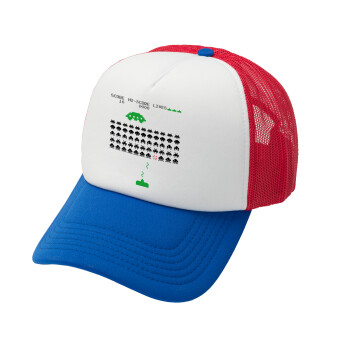 Space invaders, Καπέλο Ενηλίκων Soft Trucker με Δίχτυ Red/Blue/White (POLYESTER, ΕΝΗΛΙΚΩΝ, UNISEX, ONE SIZE)