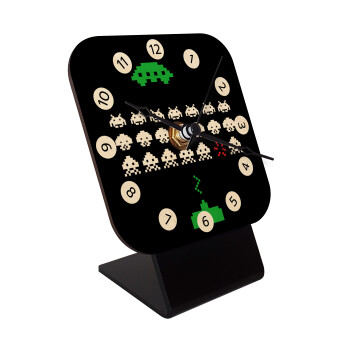 Space invaders, Quartz Table clock in natural wood (10cm)