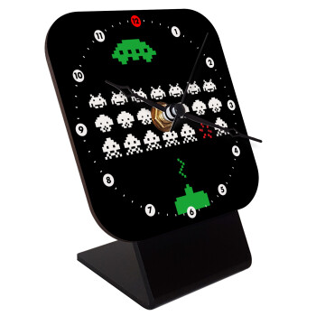 Space invaders, Quartz Wooden table clock with hands (10cm)