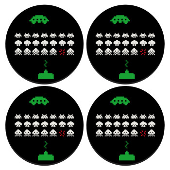 Space invaders, ΣΕΤ 4 Σουβέρ ξύλινα στρογγυλά (9cm)
