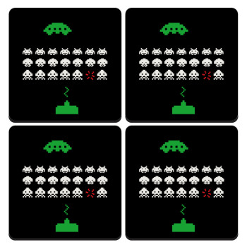Space invaders, ΣΕΤ 4 Σουβέρ ξύλινα τετράγωνα (9cm)