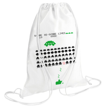 Space invaders, Backpack pouch GYMBAG white (28x40cm)
